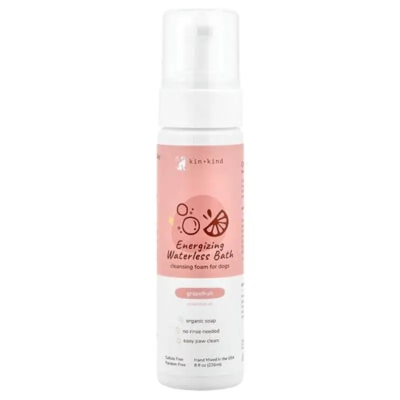 Kin+Kind , Energizing Waterless Bath, Cleansing Foam For Dogs, Grapefruit 8 Fl Oz (236 Ml)