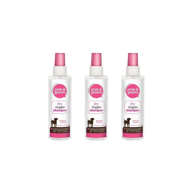 Pride & Groom Dry Doggie Shampoo Spray Raspberry - Pack Of 3 200Ml