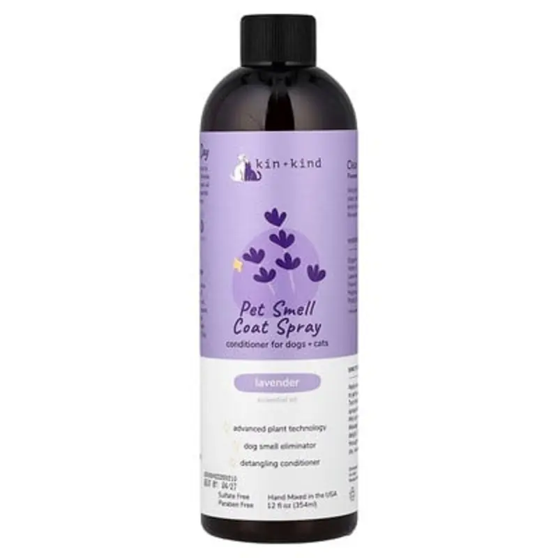 Kin+Kind Lavender Pet Smell Coat Spray, Conditioner For Dogs + Cats, 12 Fl Oz (354 Ml)