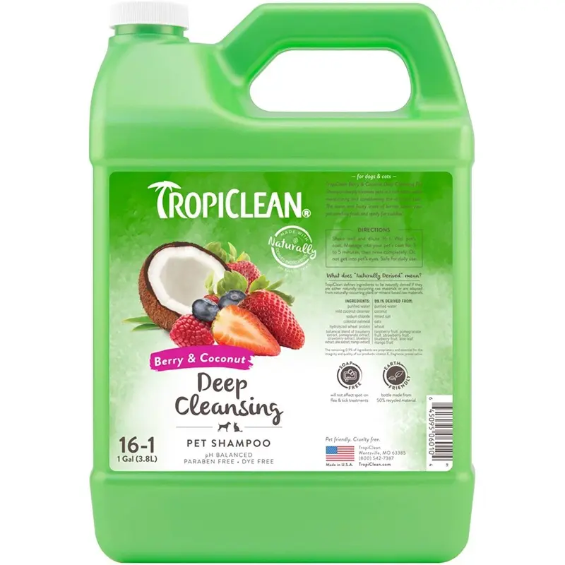 Tropiclean Deep Cleansing Berry And Coconut Pet Shampoo - Litre Bottle Size 3.78