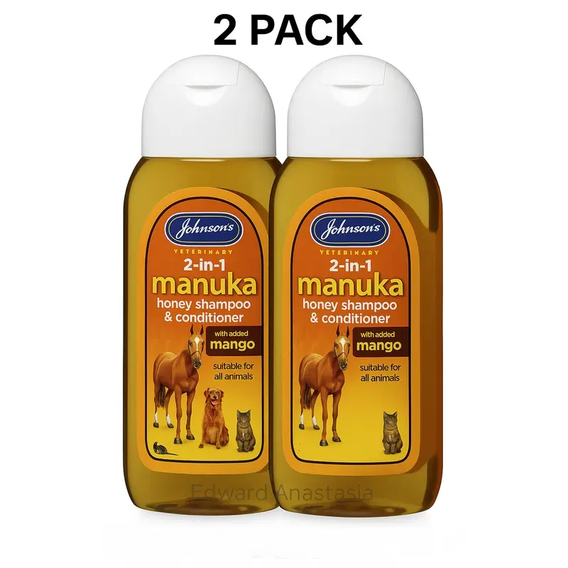 Johnsons Vet 2-in-1 Manuka Honey & Mango Shampoo for Pets 2x200ml Pack