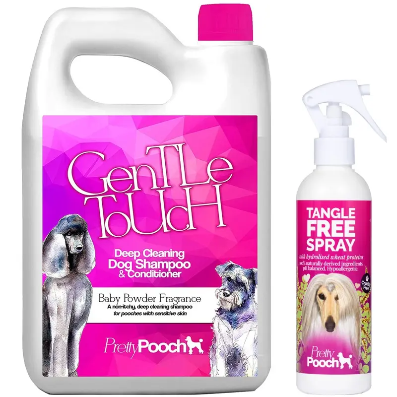 Pretty Pooch Baby Powder Dog Shampoo & Dog Detangling Spray 250Ml 2L