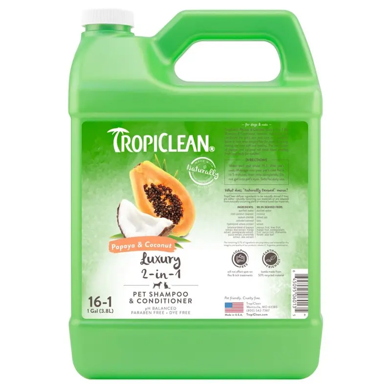 Tropiclean Papaya And Coconut Luxury 2-In-1 Shampoo For Dogs - Litre Bottle Size 3.78