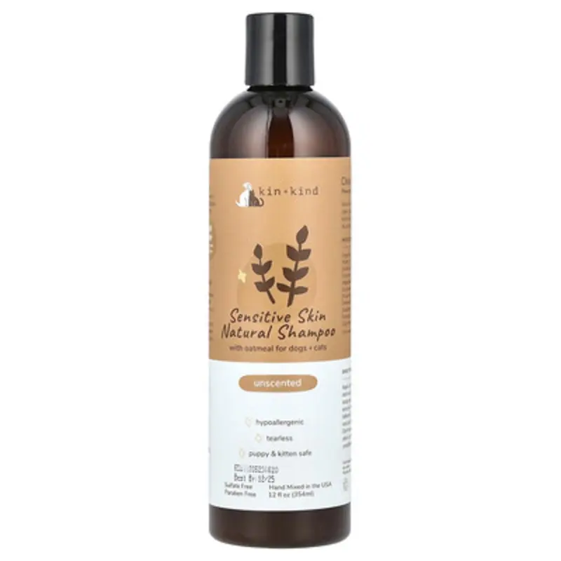 Kin+Kind , Sensitive Skin Natural Shampoo, For Dogs + Cats, Unscented 12 Fl Oz (354 Ml)