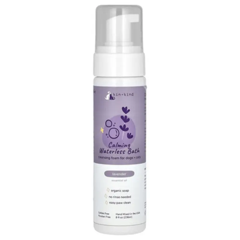 Kin+Kind Lavender Calming Waterless Bath, Cleansing Foam For Dogs + Cats, 8 Fl Oz (236 Ml)