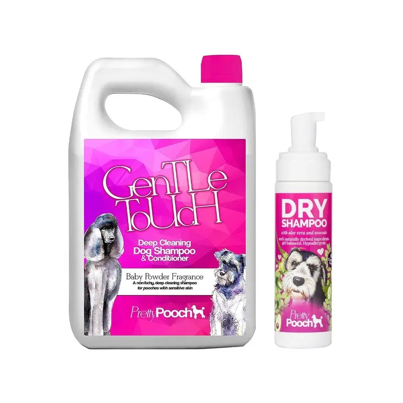 Pretty Pooch Unisex Pink Baby Powder Dog Shampoo 2L & Waterless Dry Dog Shampoo 250Ml