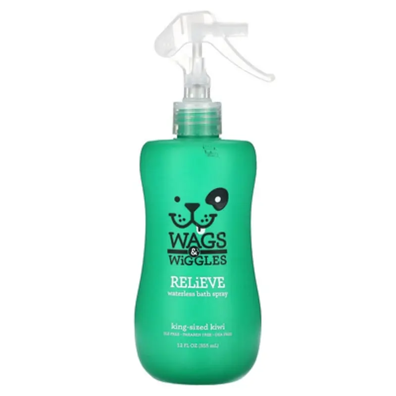 Wags & Wiggles , Relieve, Waterless Bath Spray, King-Sized Kiwi, 12 Fl Oz (355 Ml)