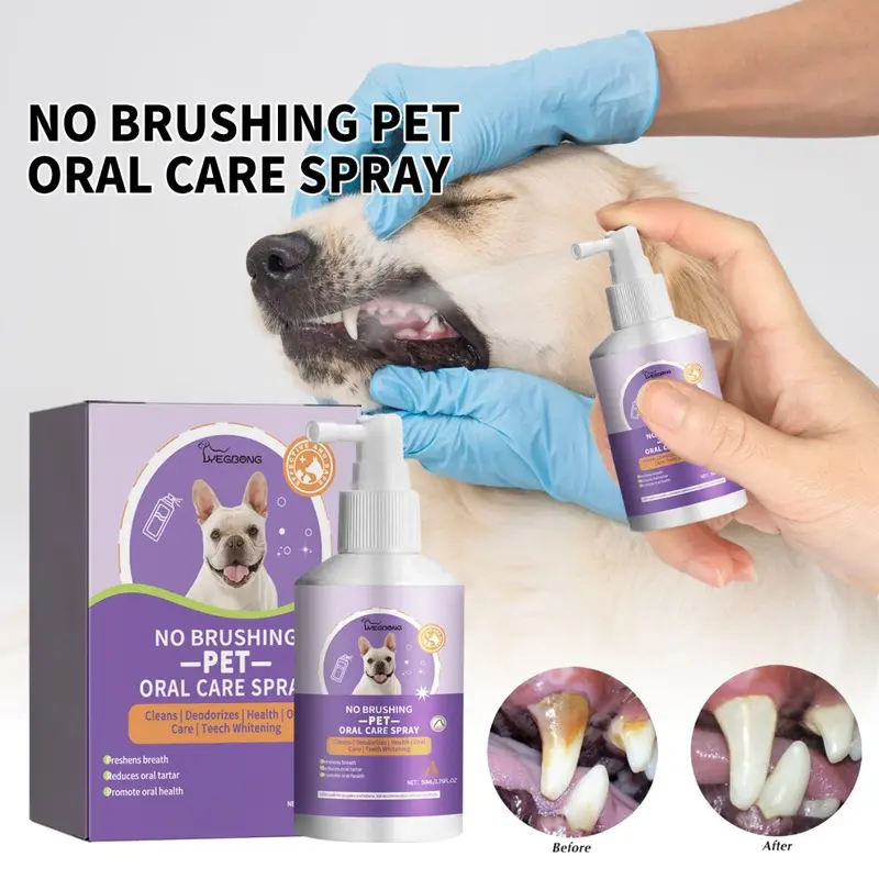 Cats Dogs Teeth Cleaning Spray Fresh Breath Pet Oral Deodorant Remove Odor 50Ml