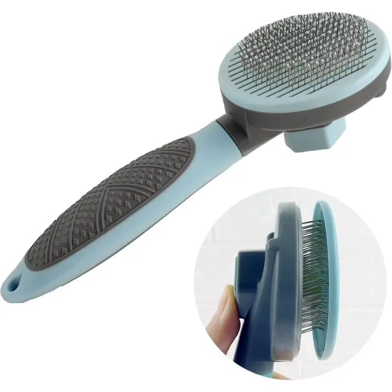 Blue Pet Soft Bristle Brush - Self-Cleaning Dog Brush (Blue)