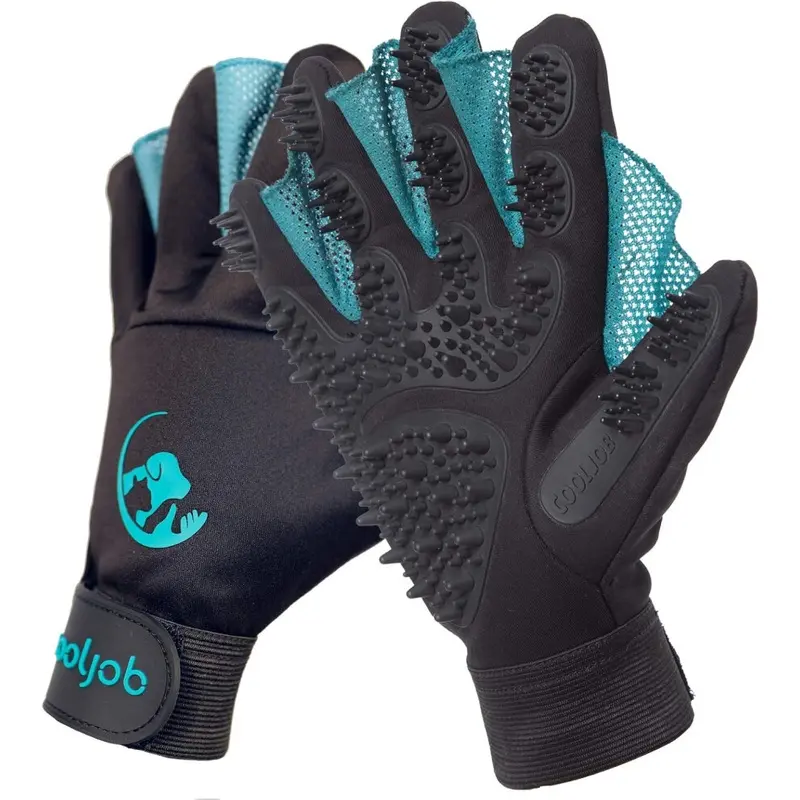 Cooljob Pet Grooming Glove Pair Hair Remover & Bath Mitt M-L Size