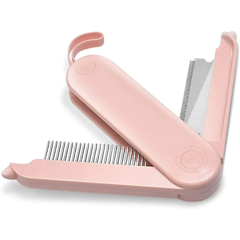 Gopatriot Memory Pink Hair Removal Comb, Sided Foldable Pet Grooming Brush Size 2