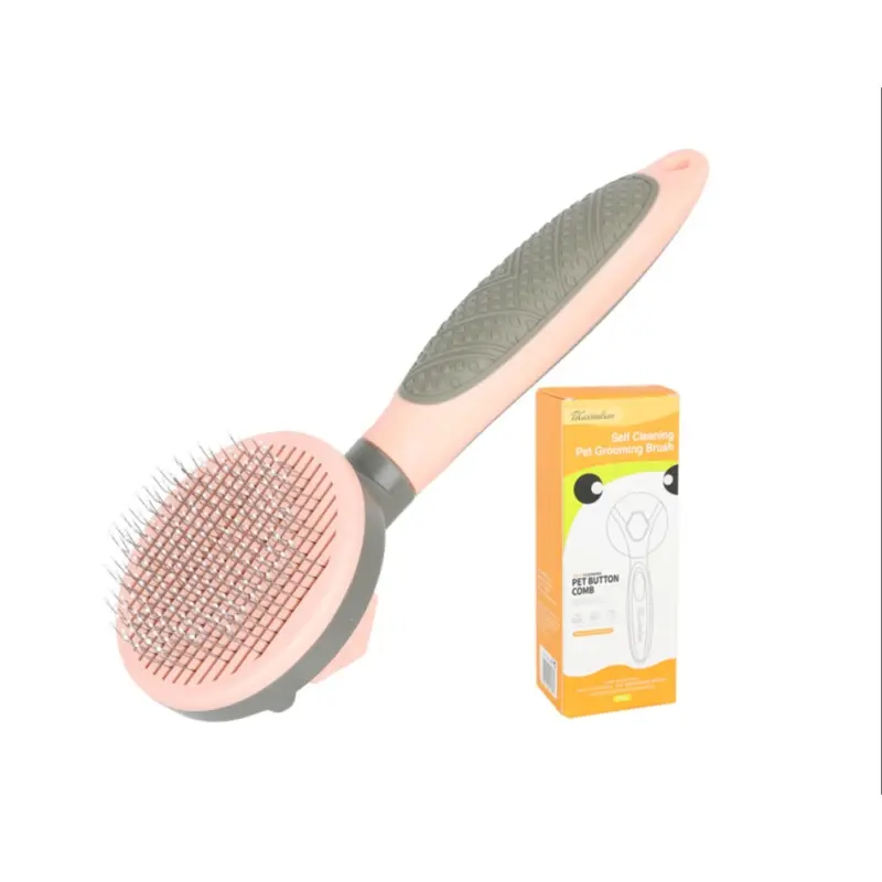 Pink Soft Bristle Pet Brush - Auto Brush - Cleaner For Dogs (Pink)