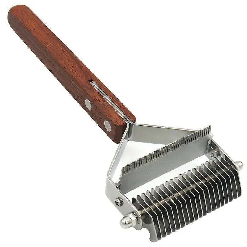 Hkhbjs Dog Knotting Comb With Wooden Handle Dualpurpose Stainless Steel Comb Medium