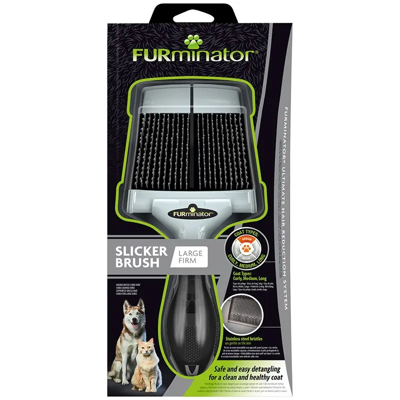 Furminator Firm Slicker Dog And Cat Brush For Curly, Medium, Long Coats