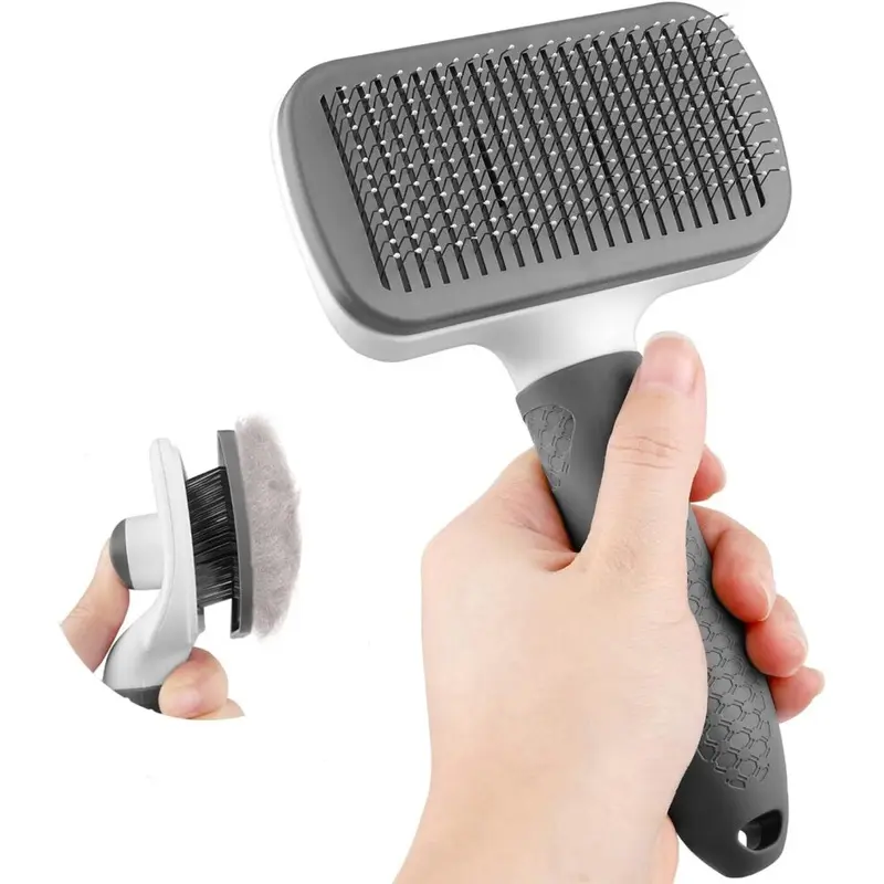Gopatriot Memory Grey Cat And Dog Comb Self-Cleaning Dog And Cat Brush (Grey)