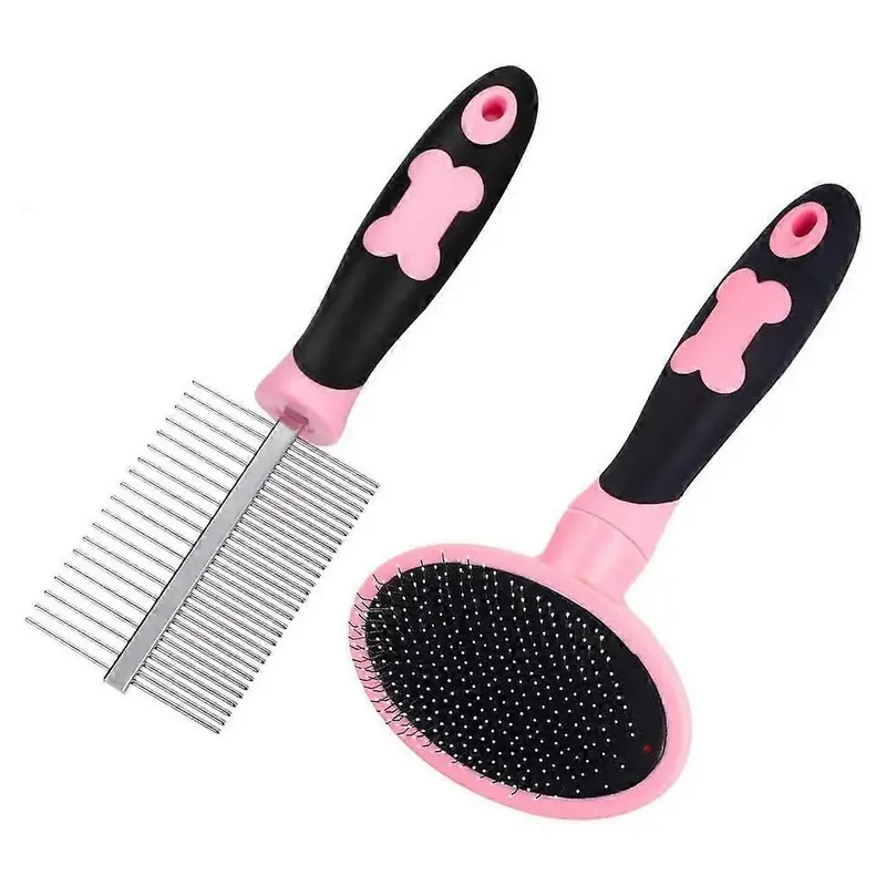 Pink (As Show, One ) Dog Grooming Brush Comb Kit, For Pets With Long Hair(2Pcs ) Small