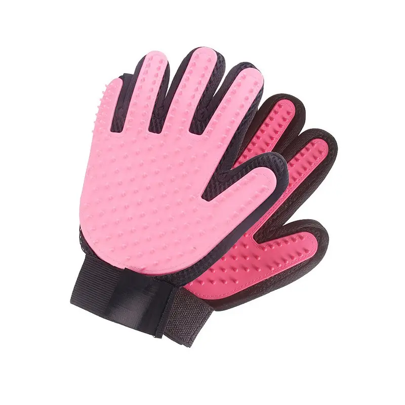 Pink (Left ) Bathing And Pet Grooming Glove Rubber Massage Tools Cleaning Animals Small