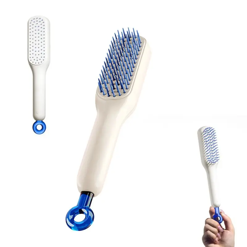 Unisex White (White) Self-Cleaning Anti-Static Massage Comb For All Hair Types