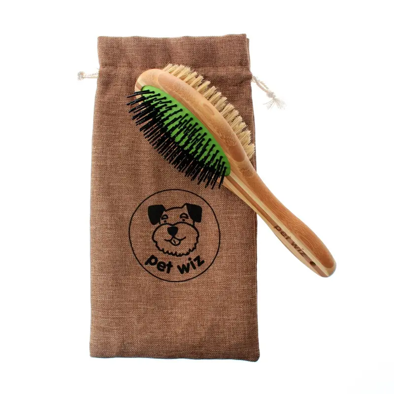 Pet Wiz Double Sided Pin & Bristle Bamboo Brush For Dog Grooming