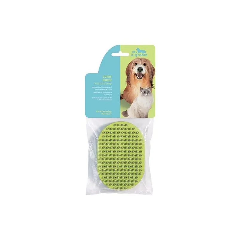 Petedge Us1354 5.25 X 3.5 In. Ug Rubber Curry Oval Pet Brush With Handstrap Size 14