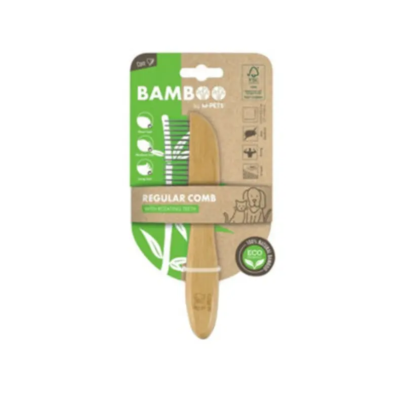 B&Q M-Pets Bamboo Regular Comb With Rotating Teeth - Teeth Size 16