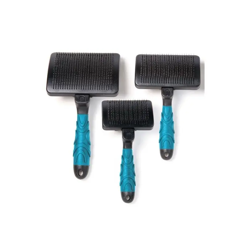 Feedingtime Blue Self Cleaning Slicker Brush, - Medium