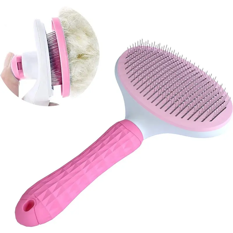 Pink (Round, ) Pet Brush Self-Cleaning Brush For Dogs And Cats, Pet Grooming Tools