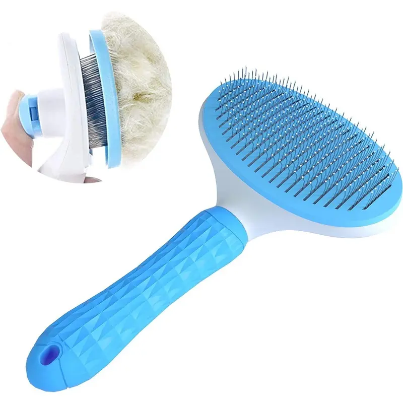 Blue (Round, ) Pet Brush Self-Cleaning Brush For Dogs And Cats, Pet Grooming Tools