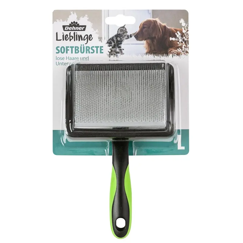 Dehner Dog and Cat Fur Grooming Soft Brush, Approx. 19 x 12 x 5.5 cm, Plastic, Black