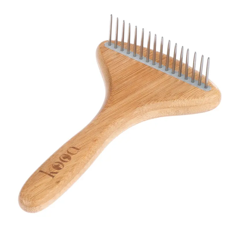 Kooa Bamboo Undercoat Rake With Rotating Pins - 17.5 X 10Cm (L X W)