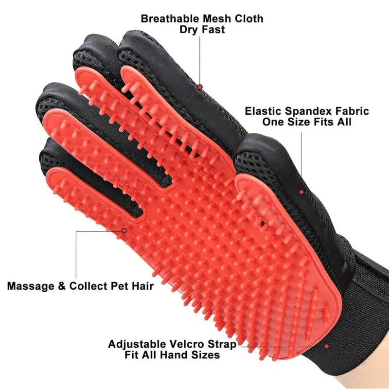 Red (Red) A Pair Of Rubber Pet Dogs Cats Grooming Gloves