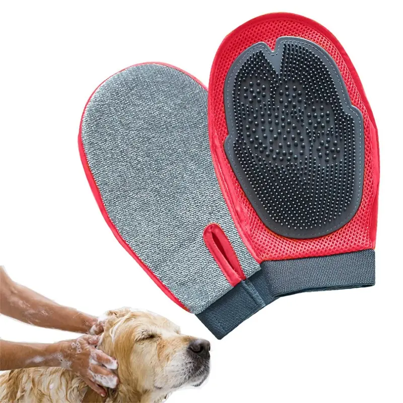 Royal Massage Red Pet Brush Glove, Grooming Glove Cleansing Bath & Massage Brush Glove