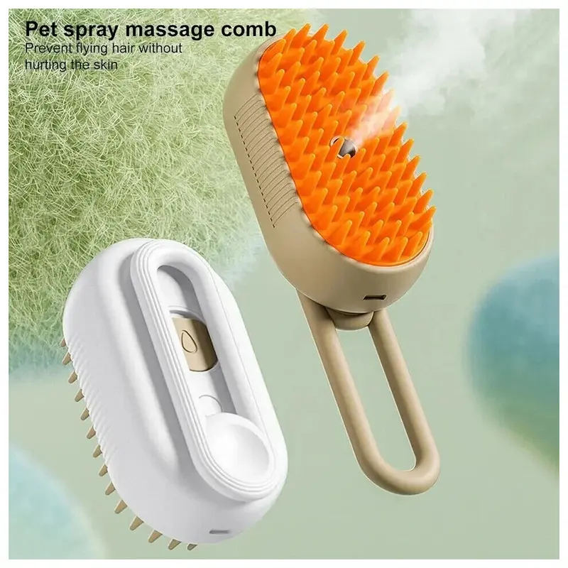 Zeuxo Comb For Cats, Pet Steam Brush, Dog Water Brush For Grooming-Khaki