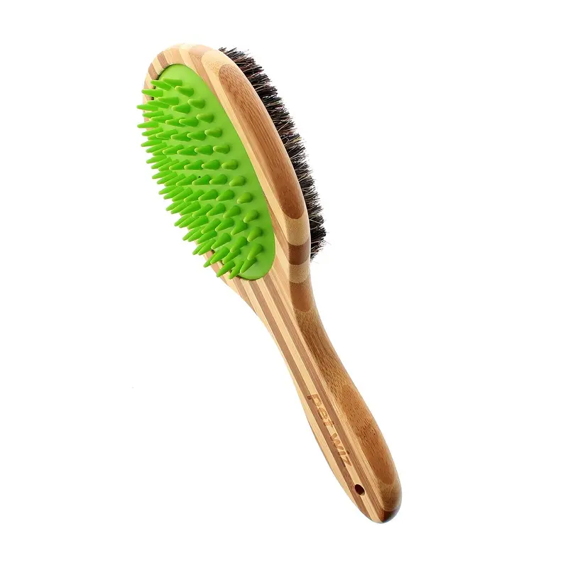 Double Sided Bamboo Brush for Dog Grooming (Silicone Massager)