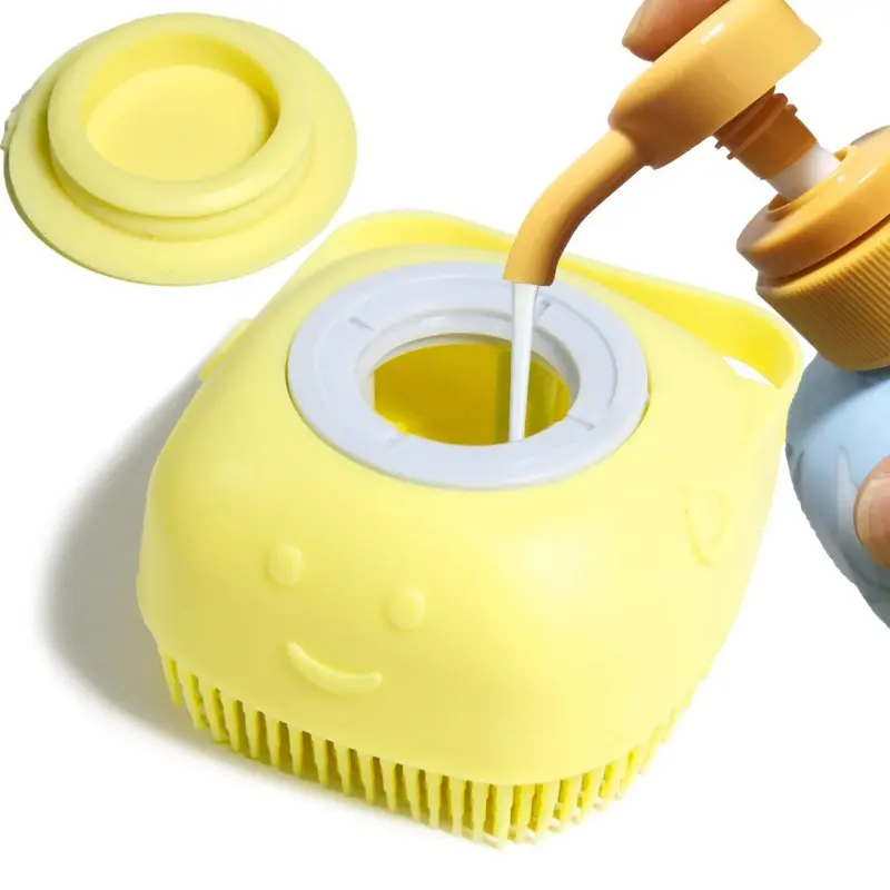 Woleigiao Dog Bath Brush Pet Massage Brush Shampoo Dispenser Soft Si