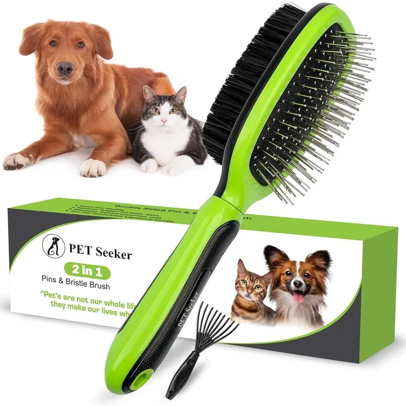 Pet Seeker Double Sided Dog Brush, Grooming Brush with Rounded Pins &...