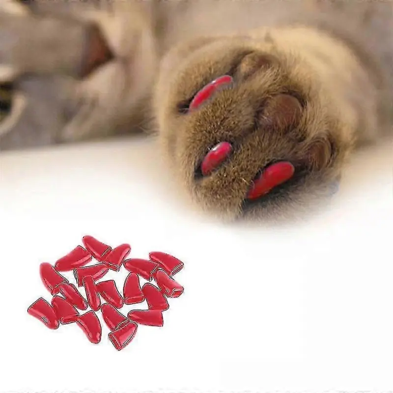 Red (-M) 20Pcs Colorful Non-Toxic Soft Nail Caps For Pet Cat Paws Protective