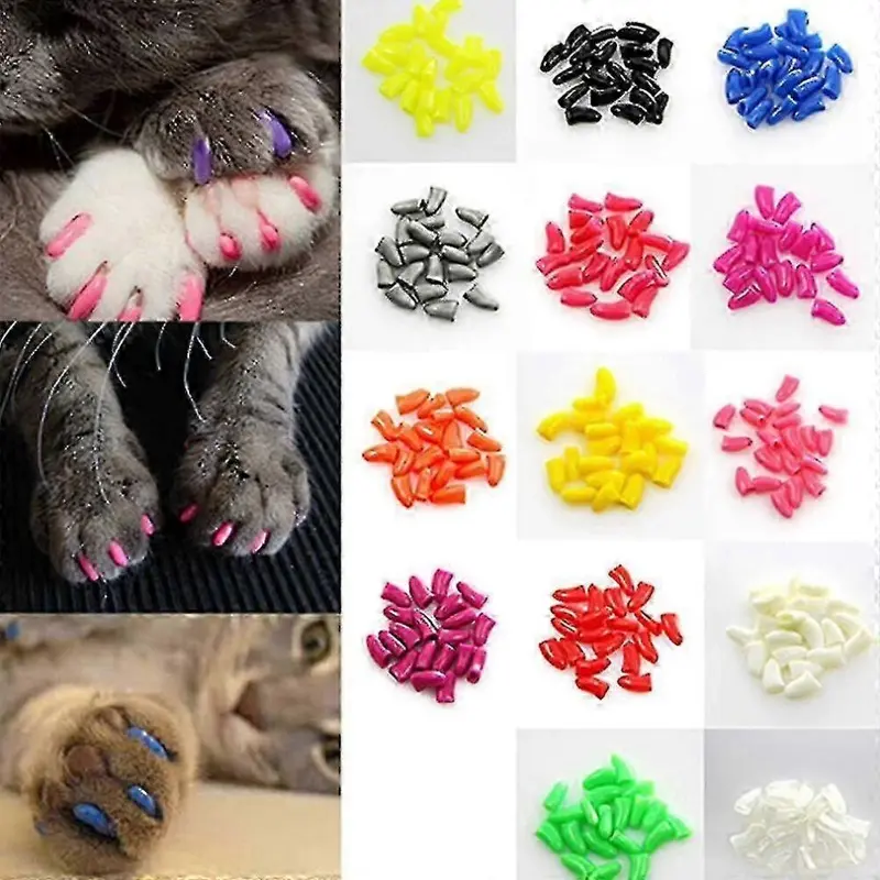 Blue ( - Xs) 20Pcs Colorful Non-Toxic Soft Nail Caps For Pet Cat Paws Protective