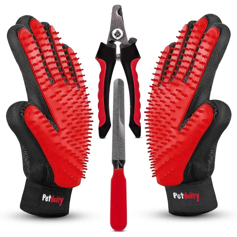 Ez Pack 3Pc Grooming Dog Nail Clippers Fur Remove Gloves Pet Cat Rabbit Trim