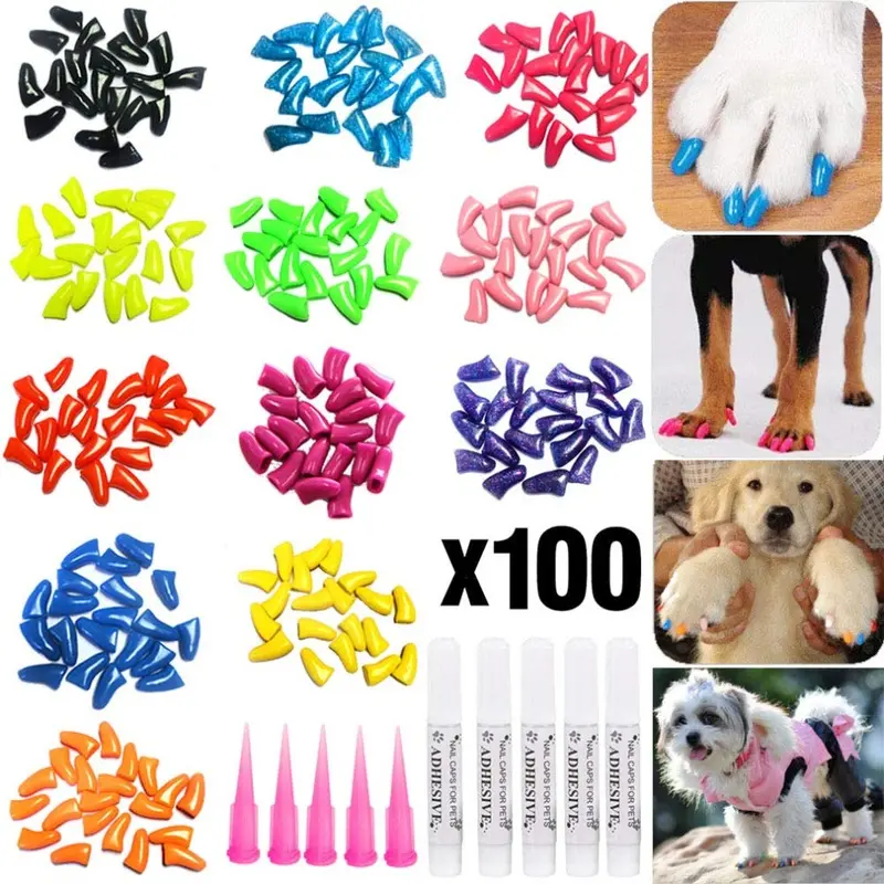 Victoire Victhy 100Pcs Dog Nail Caps Glitter Colors Pet Dog Soft Claws Nail Co