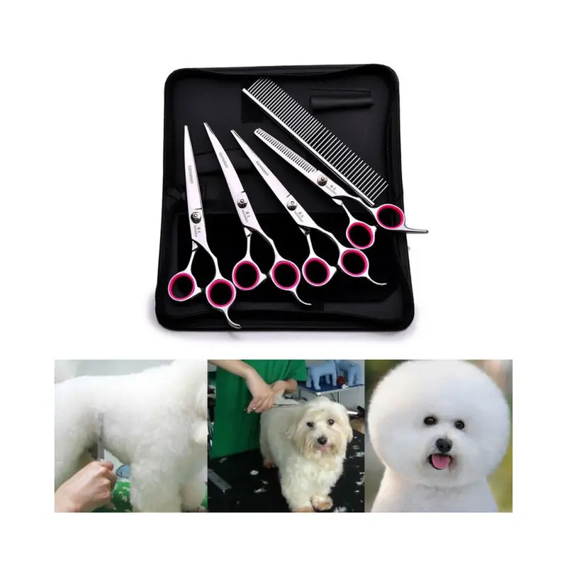 6" Cat Dog Pet Hair Grooming Cutting Thinning Scissors Set Curved Size 6