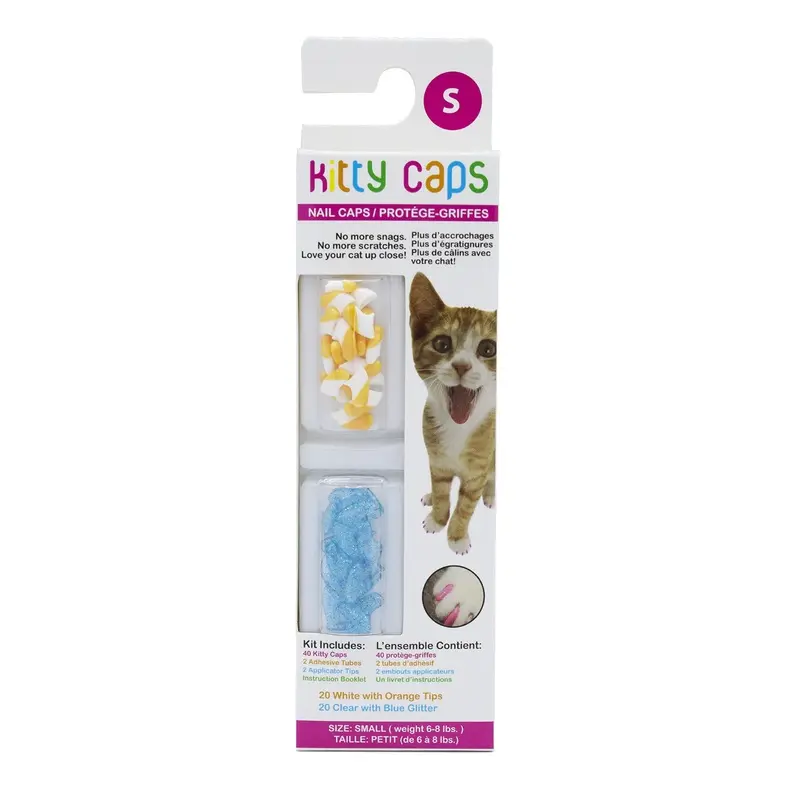 Kitty Caps Nail Caps: White/Orange and Clear/Blue Glitter, 40 Count, Small