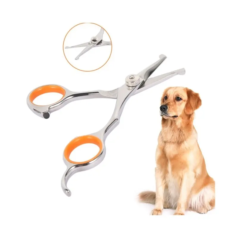 Blue ( Curved Cut) Pet Grooming Scissors With Safety Tip Shapes Portable Size 4