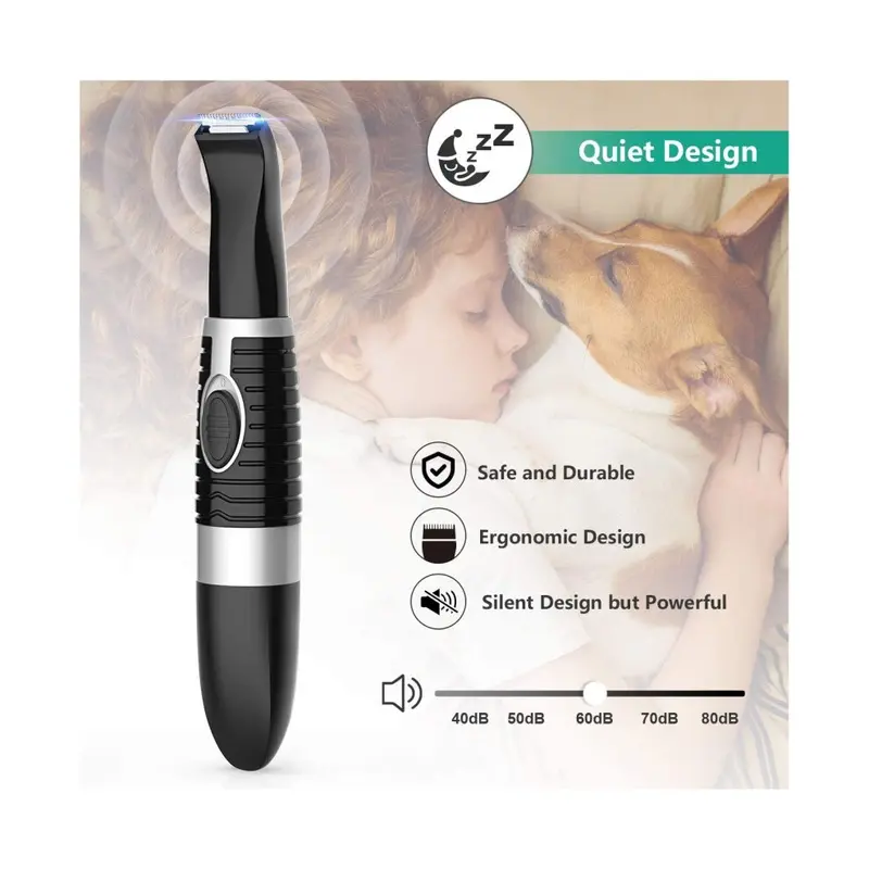 Zeuxo Black Cordless Pet Trimmer, Low Noise Dog Hair Trimmer