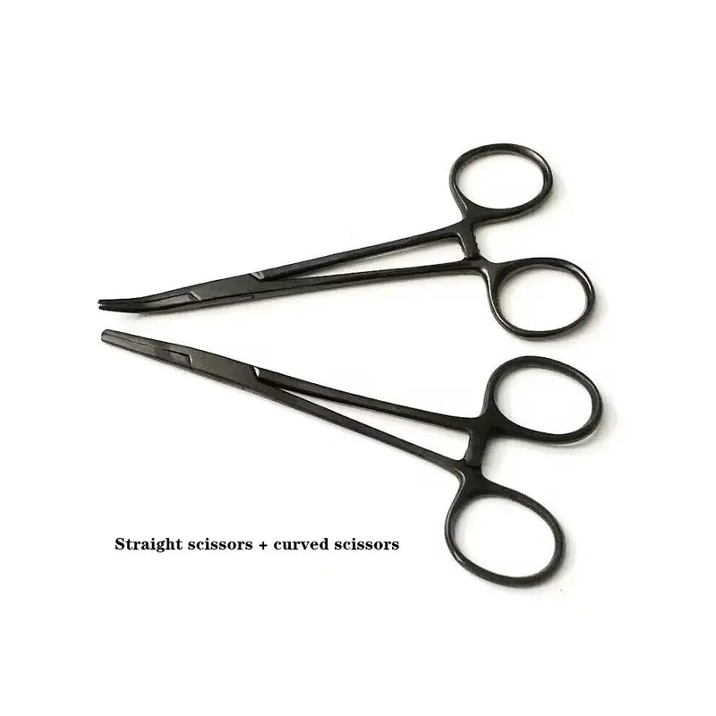 (Curved Scissors) 2Pcs Pet Ear Tweezers Professional Stainless Steel Cat Size 2