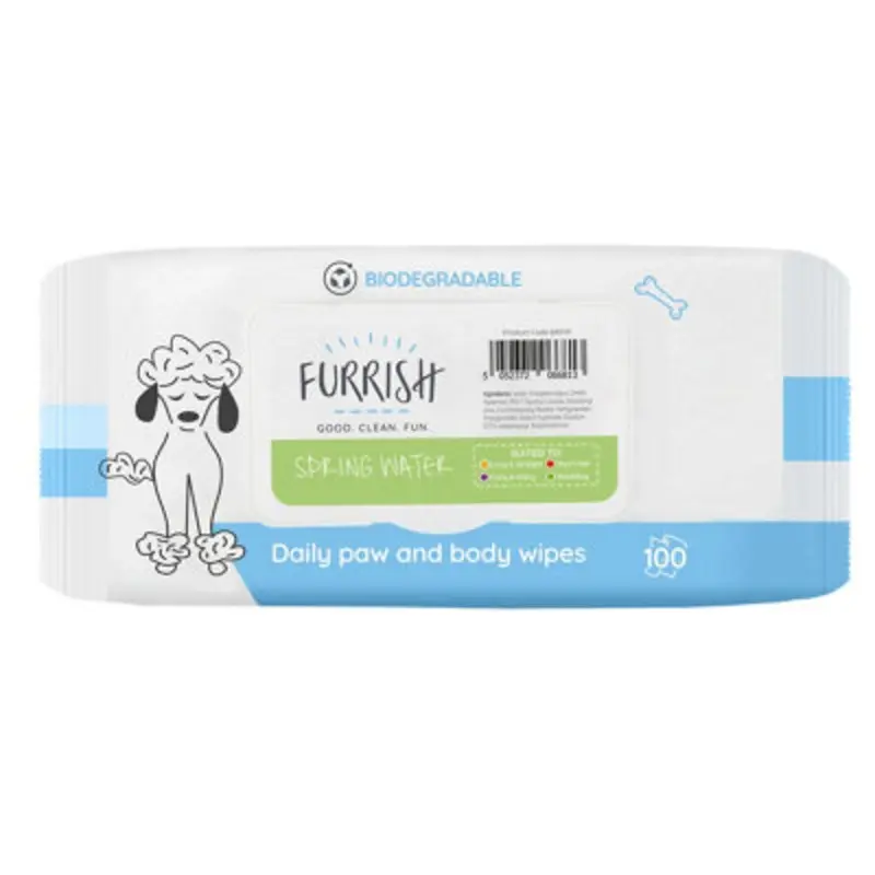 B&Q White/Blue Furrish Daily Paw & Body Spring Water Dog Wipes (Pack Of 100) (One Size)
