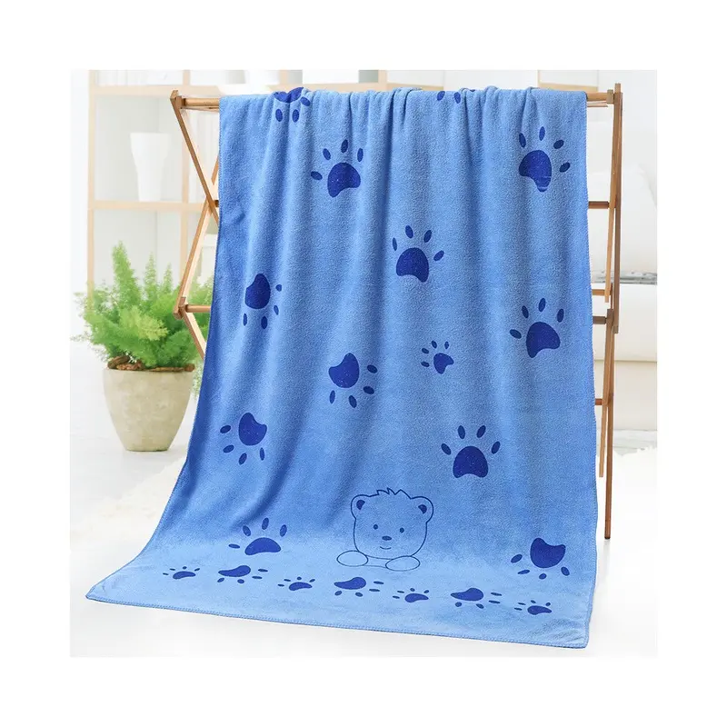 Zeuxo Blue 140*70Cm Footprint Absorbent Pet Towel | Pet Bath Towel