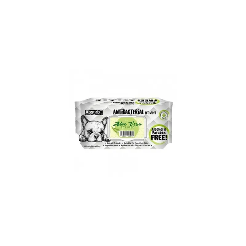 Absolute Pet Absorb Plus Antibacterial Aloe Vera Pet Wipes, 80 sheets