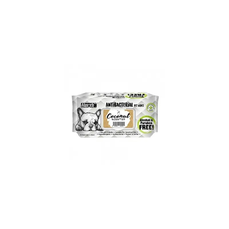Absolute Pet Absorb Plus Antibacterial Coconut Pet Wipes - 80 Sheets
