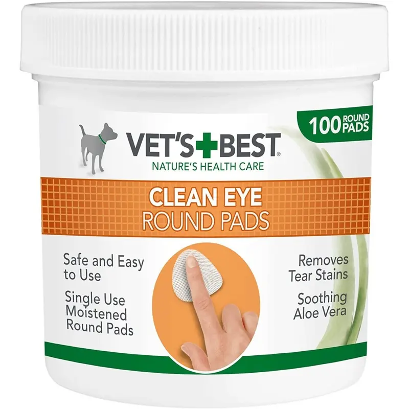 Vets Best Eye Cleaning Round Pad Dogs Tear Stain Remover Tub Safe, Pack Of 100